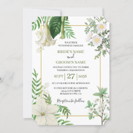 Rustige witte groene Waterverf Floral Gold Wedding Kaart
