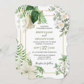 Rustige witte groene Waterverf Floral Gold Wedding Kaart (Voorkant / Achterkant)