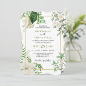 Rustige witte groene Waterverf Floral Gold Wedding Kaart (Staand voorkant)