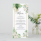 Rustige witte groene Waterverf Floral Gold Wedding Menu (Staand voorkant)
