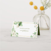 Rustige witte groene Waterverf Floral Gold Wedding Plaatskaartje (Achterkant)