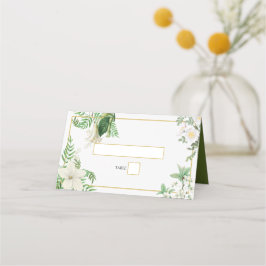 Rustige witte groene Waterverf Floral Gold Wedding Plaatskaartje