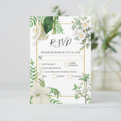 Rustige witte groene Waterverf Floral Gold Wedding RSVP Kaartje (Staand voorkant)