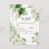 Rustige witte groene Waterverf Floral Gold Wedding RSVP Kaartje (Voorkant / Achterkant)