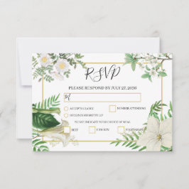 Rustige witte groene Waterverf Floral Gold Wedding RSVP Kaartje