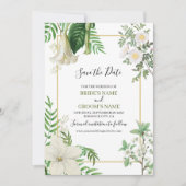 Rustige witte groene Waterverf Floral Gold Wedding Save The Date (Voorkant)