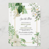 Rustige witte groene Waterverf Floral Gold Wedding Save The Date (Voorkant / Achterkant)