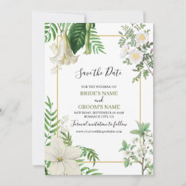 Rustige witte groene Waterverf Floral Gold Wedding Save The Date