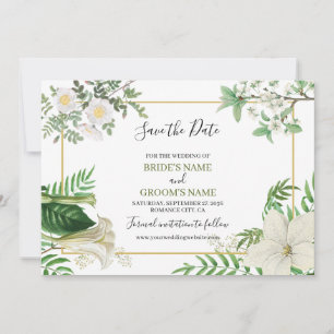 Rustige witte groene Waterverf Floral Gold Wedding Save The Date