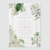 Rustige witte groene Waterverf Floral Gold Wedding Vellum Uitnodigingen (Voorkant)