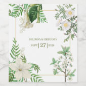 Rustige witte groene Waterverf Floral Gold Wedding Wijn Etiket (Enkel label)