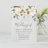 Rustige Witte Hout Blush & White Floral Wedding Kaart (Staand voorkant)