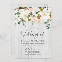 Rustige Witte Hout Blush & White Floral Wedding Kaart