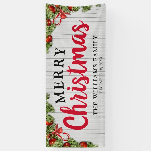 Rustige witte hout en feestelijke pine kerst spandoek (Verticaal)