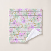 Rustige witte hout Mint Green Blush Pink Flowers Bad Handdoek (Wasdoekje)