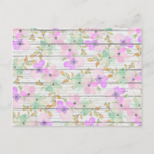 Rustige witte hout Mint Green Blush Pink Flowers Briefkaart
