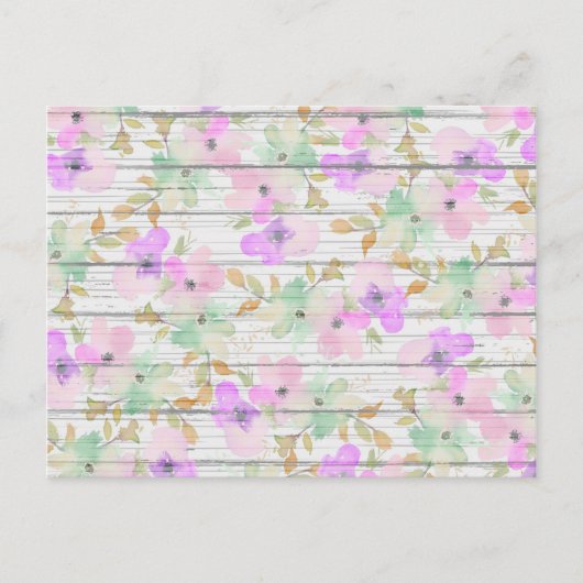 Rustige witte hout Mint Green Blush Pink Flowers Briefkaart (Voorkant)