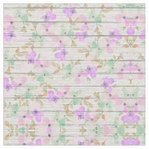 Rustige witte hout Mint Green Blush Pink Flowers Stof