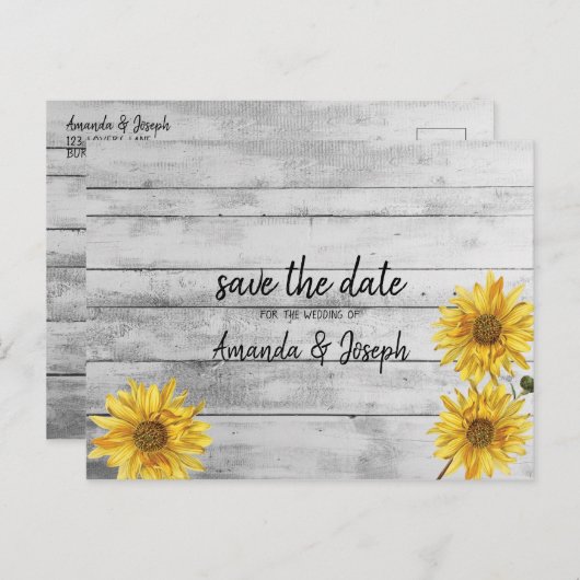 Rustige Witte Hout Zonnebloemen Bespaar de Datum Aankondigingskaart (Voorkant / Achterkant)