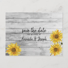 Rustige Witte Hout Zonnebloemen Bespaar de Datum Aankondigingskaart