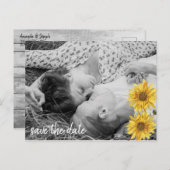 Rustige Witte Hout Zonnebloemen Bespaar de Datum Aankondigingskaart (Voorkant / Achterkant)