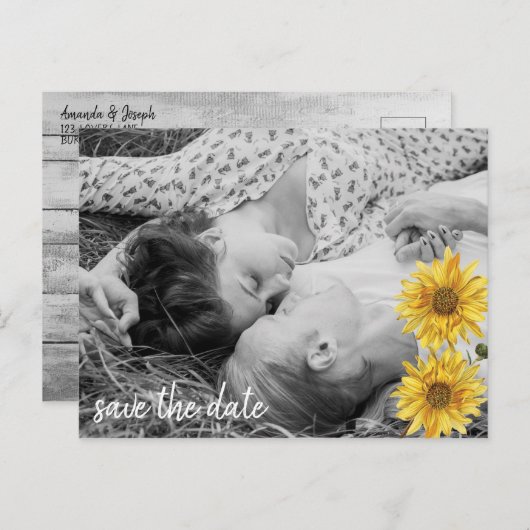 Rustige Witte Hout Zonnebloemen Bespaar de Datum Aankondigingskaart (Voorkant / Achterkant)