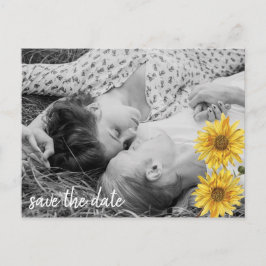 Rustige Witte Hout Zonnebloemen Bespaar de Datum Aankondigingskaart