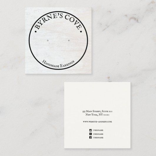 Rustige witte houten staafdradendisplay vierkante visitekaartje (Voorkant / Achterkant)