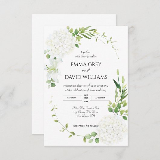 Rustige witte hydrangea Wedding Bedankkaart (Voorkant / Achterkant)