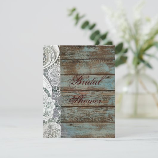 rustige witte kant blauwgroen vrijgezellenfeest vo kaart (Staand voorkant)