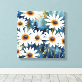 Rustige witte madeliefjes Waterverf Art Print (Insitu (Houten vloer))