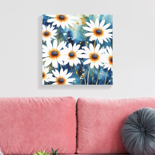 Rustige witte madeliefjes Waterverf Art Print (Insitu (Woonkamer))