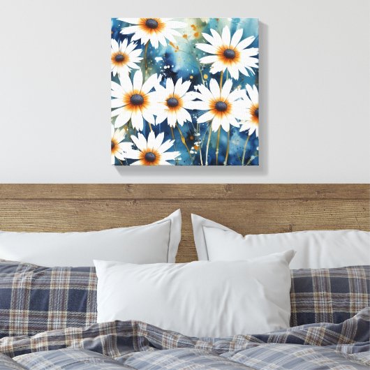 Rustige witte madeliefjes Waterverf Art Print (Insitu (Slaapkamer))
