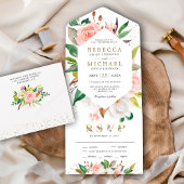 Rustige witte Magnolia Blush Pink Floral Wedding All In One Uitnodiging