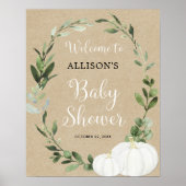 Rustige witte pompoenen baby shower, welkomstbord poster (Voorkant)