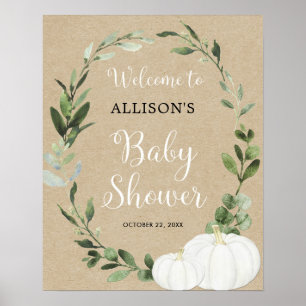 Rustige witte pompoenen baby shower, welkomstbord poster