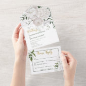 Rustige witte pony's Floral op wit diner All In One Uitnodiging (Afscheurbaar)