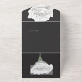 Rustige witte pony's Floral op zwart diner All In One Uitnodiging (Buitenkant)