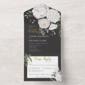 Rustige witte pony's Floral op zwart diner All In One Uitnodiging (Binnen)