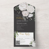 Rustige, witte pony's Floral op zwarte QR-code All In One Uitnodiging (Binnen)