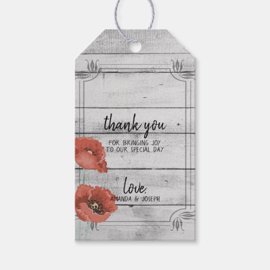 Rustige Witte Poppy Flowers Wedding Gift Labels Cadeaulabel (Voorkant)