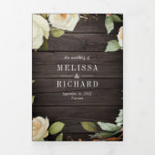 Rustige witte rozen Mason Jar QR Code Weddenschap Drieluik Uitnodiging (Cover)