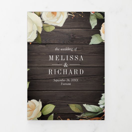 Rustige witte rozen Mason Jar QR Code Weddenschap Drieluik Uitnodiging (Cover)