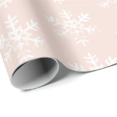 Rustige witte sneeuwvlokken Blush roze Cadeaupapier (Rol Hoek)