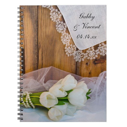 Rustige witte Tulps Land Barn Weddenschap Notitieboek (Voorkant)