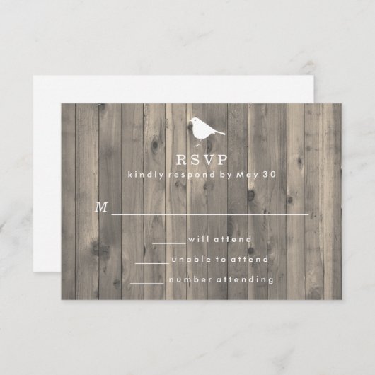 Rustige Witte vogel op Wooden Achtergrond RSVP (Voorkant / Achterkant)