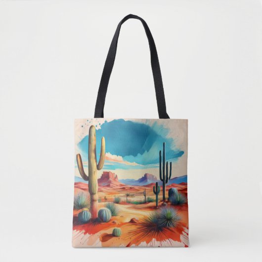 Rustige woestijnscène met torenhoge cactussen tote bag (Voorkant)
