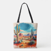 Rustige woestijnscène met torenhoge cactussen tote bag (Achterkant)