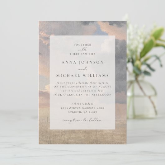 Rustige wolken. Fine Art. Vintage bruiloft uitnodi Kaart (Staand voorkant)