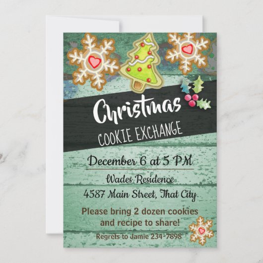 Rustige Wood Background Cookie Exchange Invitation Kaart (Voorkant)